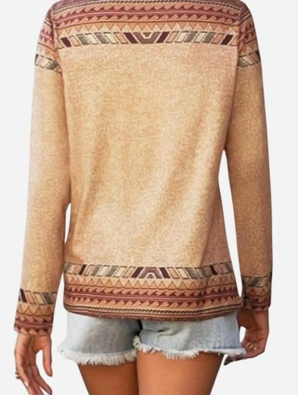 Womens Long Sleeve T Shirts Aztec V-Neck Graphic Tee NWT Size Large - Picture 2 of 5